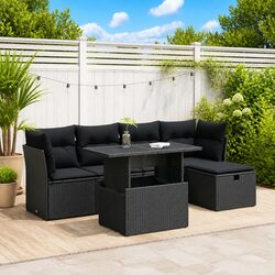 Garden Sofa Set 6 Piece Outdoor Furniture Patio Black Poly Rattan Modular