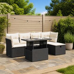 Garden Sofa Set 6 Piece Outdoor Furniture Black Poly Rattan Modular Patio