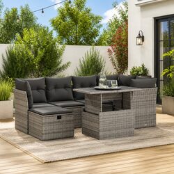 7 Piece Outdoor Garden Sofa Set Grey Poly Rattan Patio Furniture with Storage