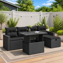 Garden Sofa Set 6 Piece Outdoor Furniture Patio Seating Black Poly Rattan