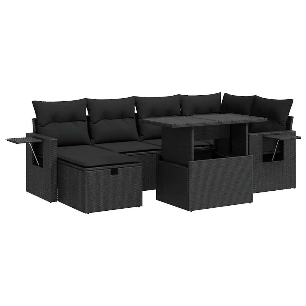7 Piece Garden Sofa Set with Storage Cushions Black Outdoor Furniture Patio