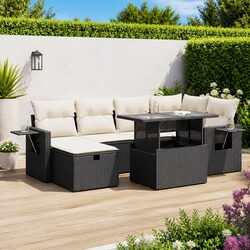 Chic Black Poly Rattan 7 Piece Garden Sofa Set