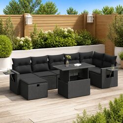 Garden Sofa Set 8 Piece Outdoor Furniture Poly Rattan Black Patio Seating with