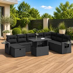 9 Piece Garden Sofa Set with Storage Cushions Black Outdoor Furniture Patio