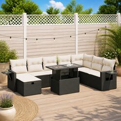 9 Piece Garden Sofa Set Black Poly Rattan Outdoor Furniture Patio Lounge Modular