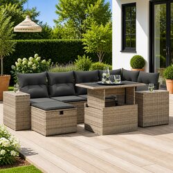 Garden Sofa Set 8 Piece Outdoor Furniture Grey Poly Rattan Patio Cushions