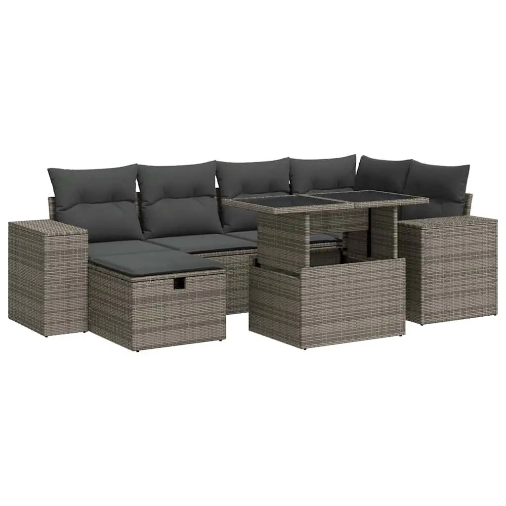Garden Sofa Set Grey 8 Piece Outdoor Furniture Poly Rattan Cushions