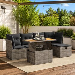 Garden Sofa Set 6 Piece Outdoor Furniture Grey Poly Rattan Patio Sectional