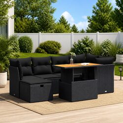 Concise 7 Piece Black Rattan Outdoor Sofa Set