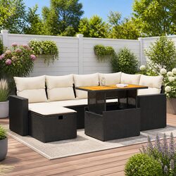 Garden Sofa Set 8 Piece Outdoor Furniture Black Poly Rattan Modular Patio