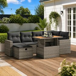 Compact 8-Piece Grey Sofa Set for Outdoor Relaxation