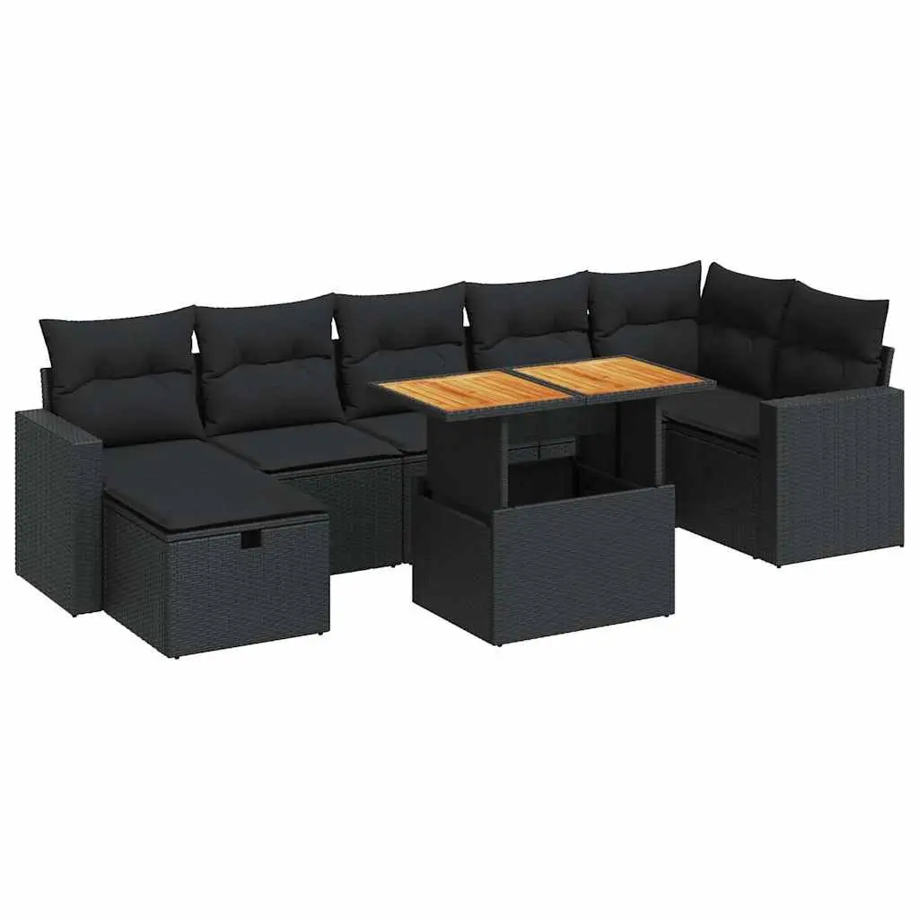 5 Piece Outdoor Garden Sofa Set with Storage Cushions Black Poly Rattan Patio