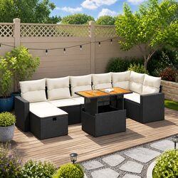 Compact 5 Piece Black Garden Sofa Set for Outdoors