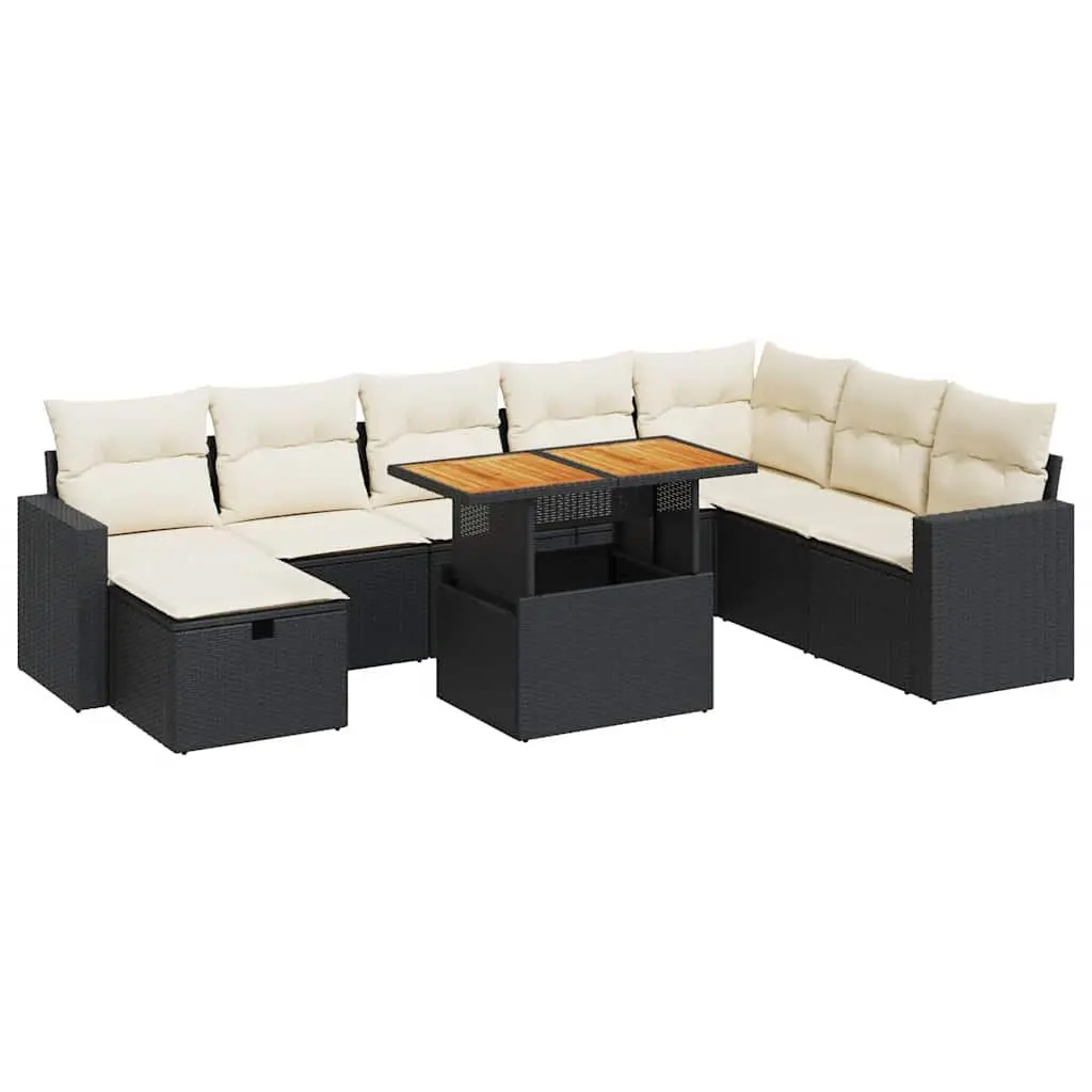 Garden Sofa Set Black 9 Piece Outdoor Furniture Patio Lounge Modular with Storage
