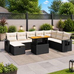 Garden Sofa Set 9 Piece Outdoor Furniture Black Poly Rattan Modular Patio Lounge