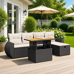 6-Piece Outdoor Sofa Set in Black with Storage
