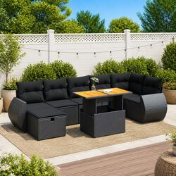 Garden Sofa Set 5 Piece Outdoor Furniture Black Poly Rattan Patio Seating with