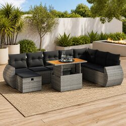 9-Piece Modular Outdoor Sofa Set with Grey Cushions