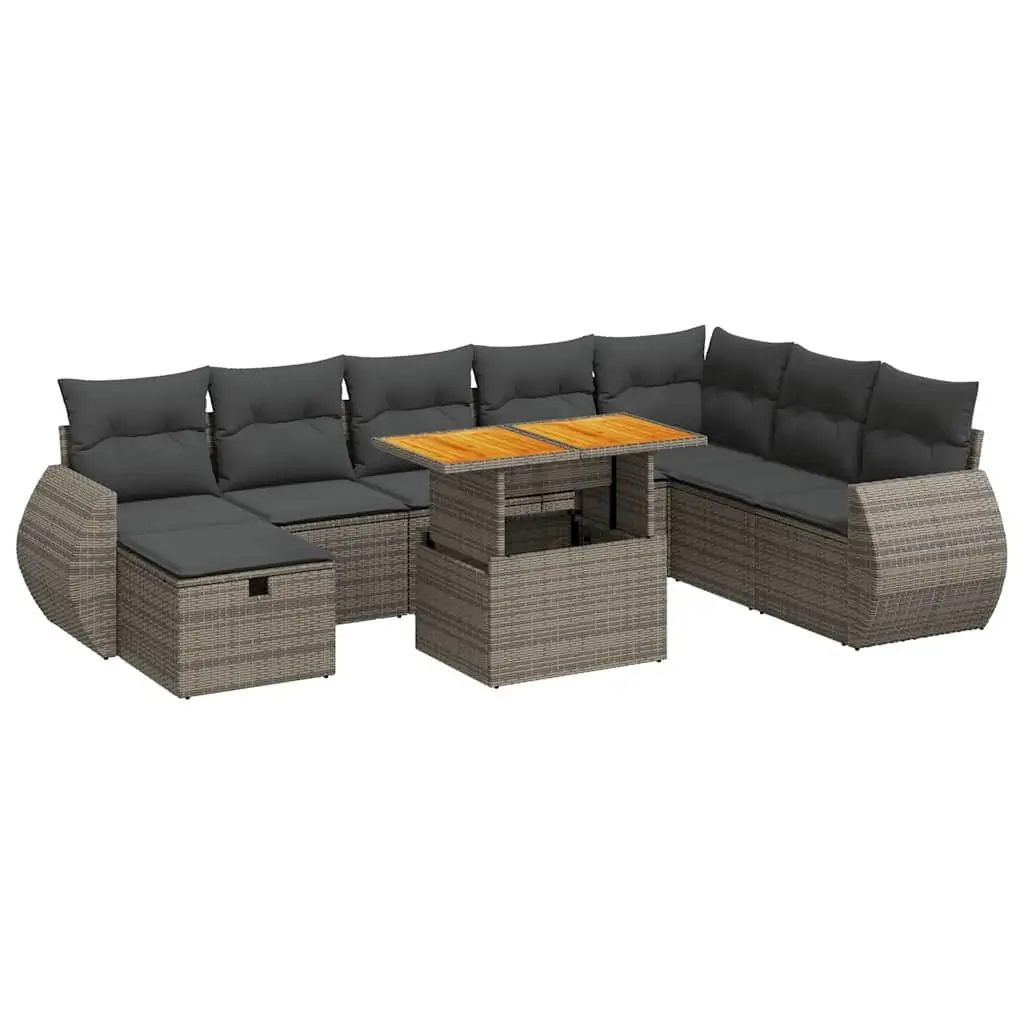 Garden Sofa Set 9 Piece Outdoor Furniture Grey Poly Rattan with Cushions Storage