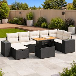 5 Piece Garden Sofa Set with Cushions Black Outdoor Patio Furniture Rattan