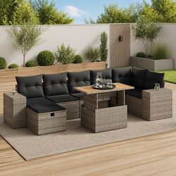 Garden Sofa Set 5 Piece Outdoor Furniture Grey Poly Rattan with Cushions Patio