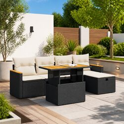 Garden Sofa Set 6 Piece Outdoor Furniture Patio Seating Black Rattan with