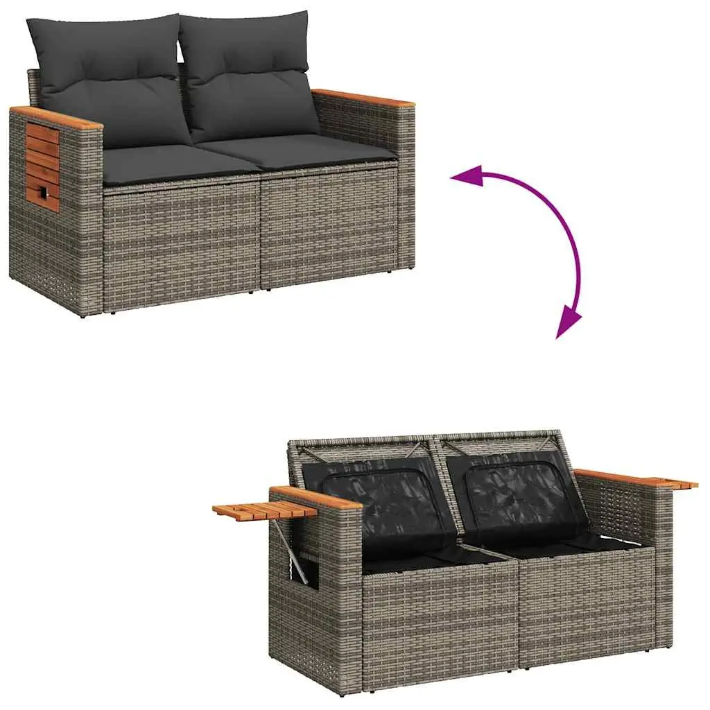 Garden Sofa Set 6 Piece Outdoor Furniture Grey Poly Rattan Patio Sectional with