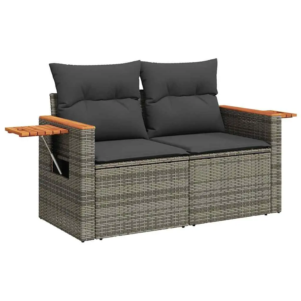 Garden Sofa Set 6 Piece Outdoor Furniture Grey Poly Rattan Patio Sectional with
