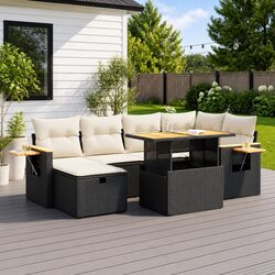 Garden Sofa Set 8 Piece Black Poly Rattan Outdoor Furniture Patio Sectional
