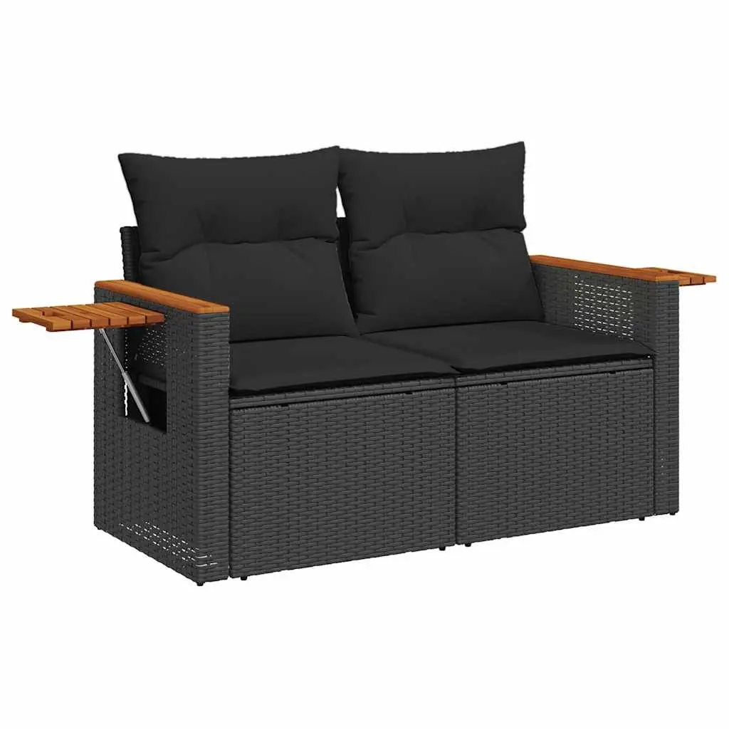 5 Piece Garden Sofa Set Black Poly Rattan Outdoor Furniture Adjustable Table Storage Compartment