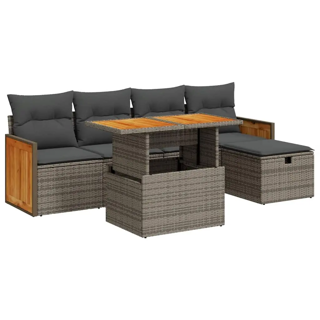 Garden Sofa Set 6 Piece Outdoor Furniture with Storage Cushions Grey Poly Rattan