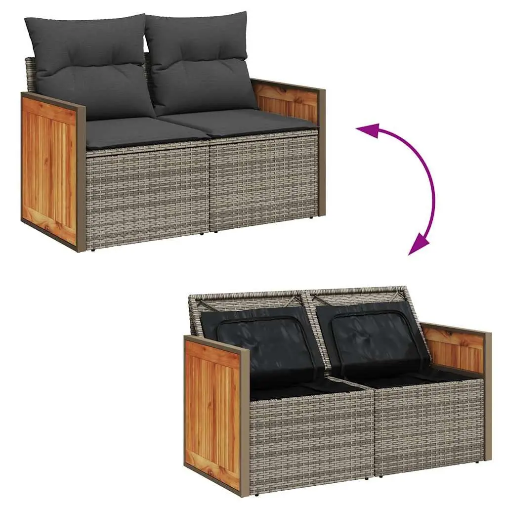 Garden Sofa Set 6 Piece Outdoor Furniture with Storage Cushions Grey Poly Rattan