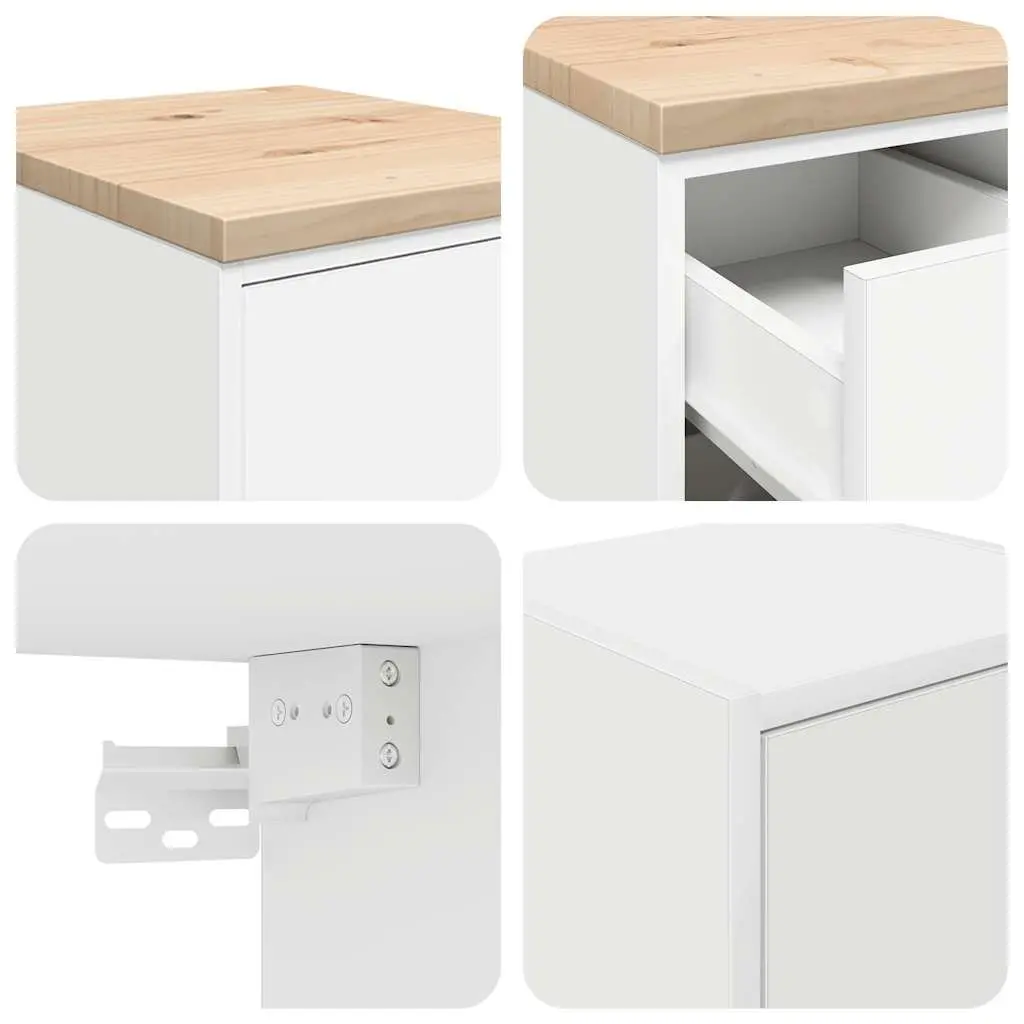 Garage Storage Cabinets White 2pc Engineered Wood Heavy-Duty Tool Organiser with Solid Work Surface