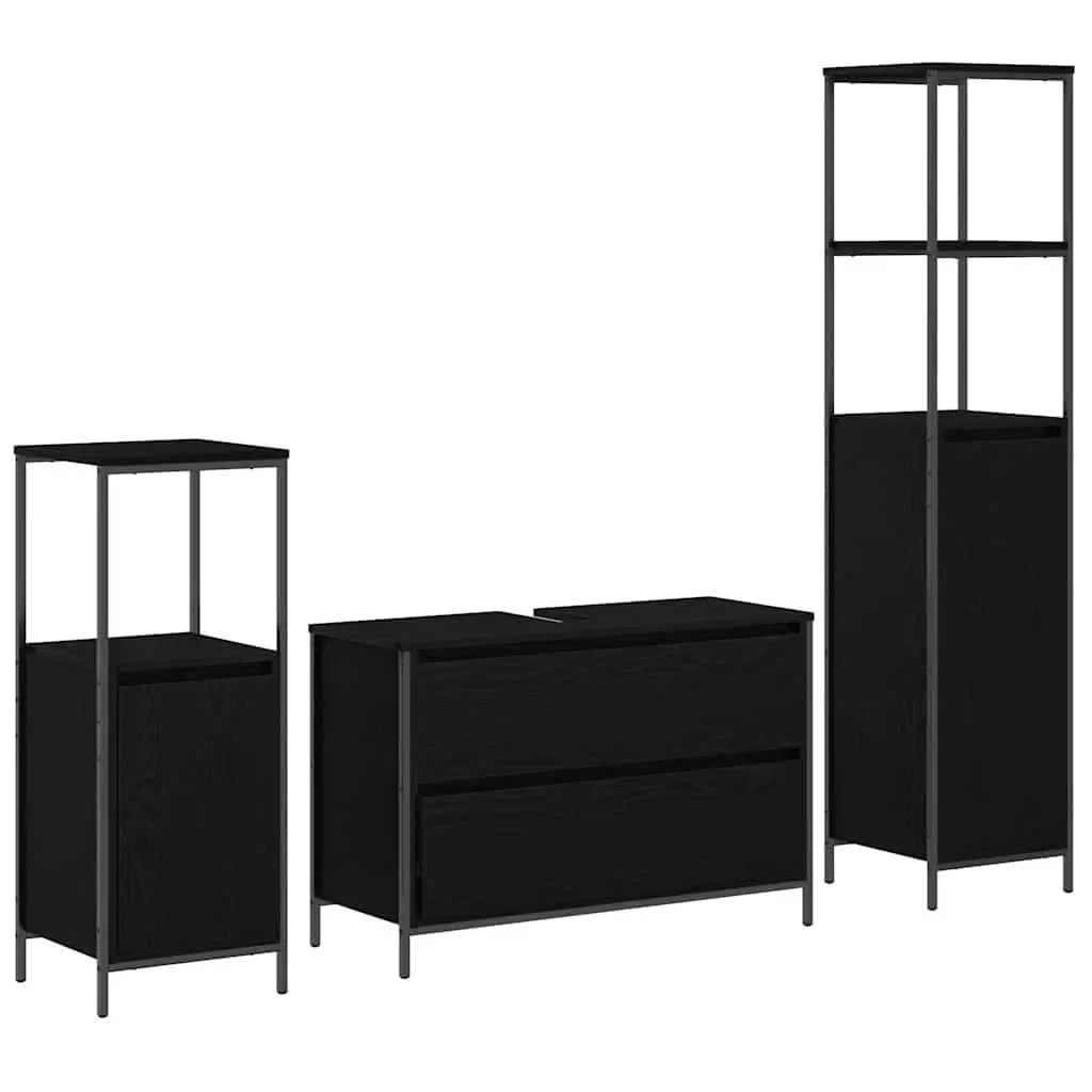 Bathroom Furniture Set 3 Piece Black Oak Vanity Storage Cabinet Unit Set