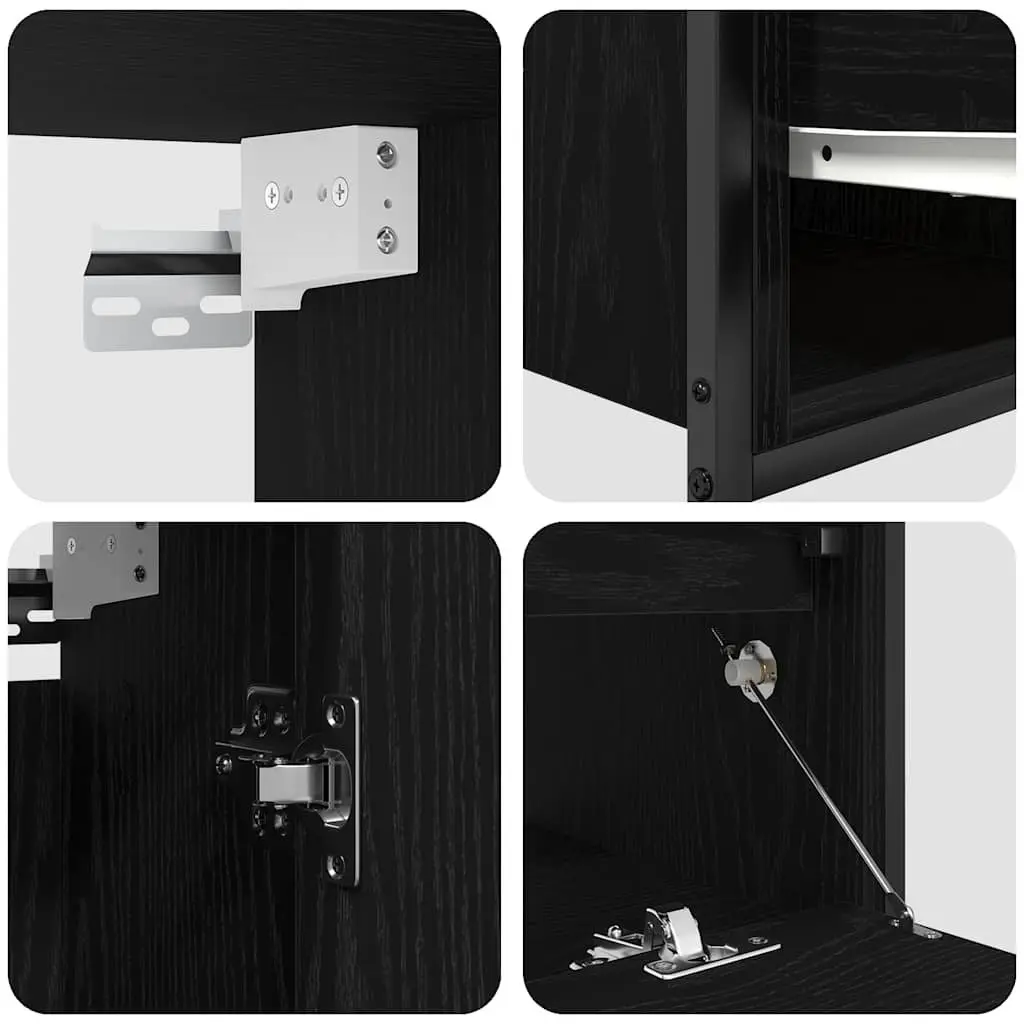 Bathroom Furniture Set Black Oak 2 Piece Engineered Wood Cabinet Mirror Storage