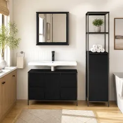 Compact Black Bathroom Vanity Unit Set - 2 Pieces
