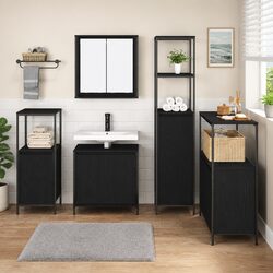 Bathroom Vanity Unit 5 Piece Furniture Set Black Oak Storage Cabinet Mirror