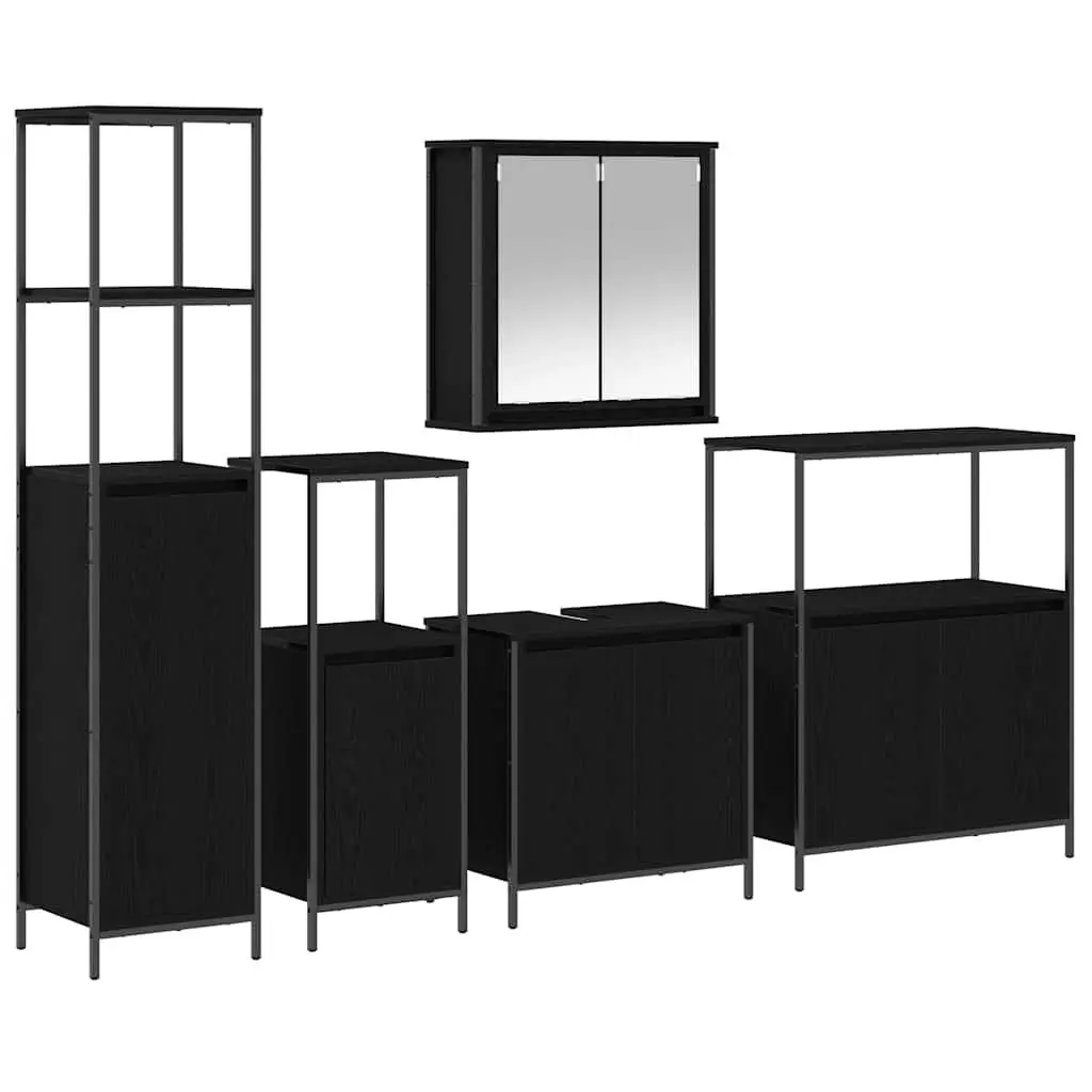 Bathroom Furniture Set Black Oak 5 Piece Vanity Storage Cabinet Mirror