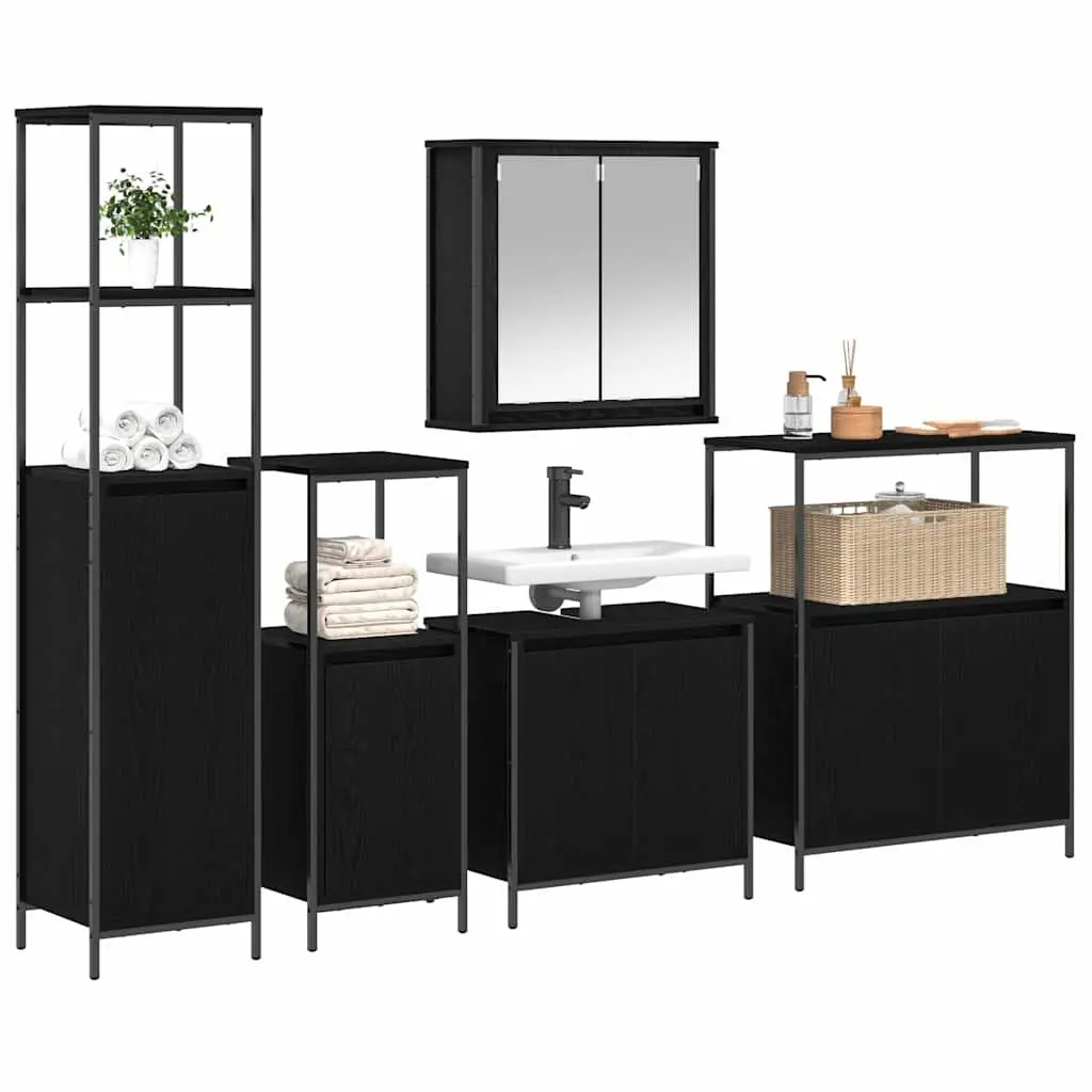 Bathroom Furniture Set Black Oak 5 Piece Vanity Storage Cabinet Mirror