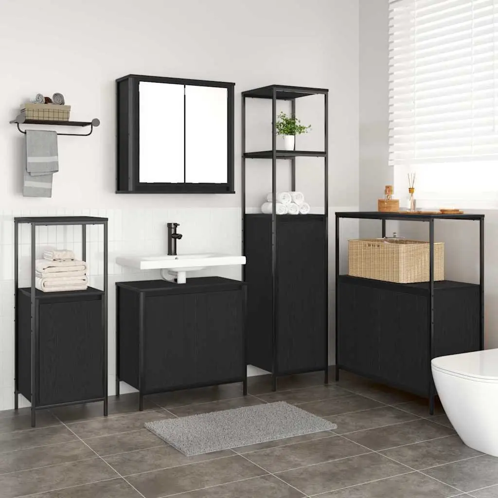 Bathroom Furniture Set Black Oak 5 Piece Vanity Storage Cabinet Mirror