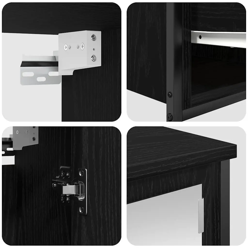 Bathroom Furniture Set Black Oak 5 Piece Vanity Storage Cabinet Mirror