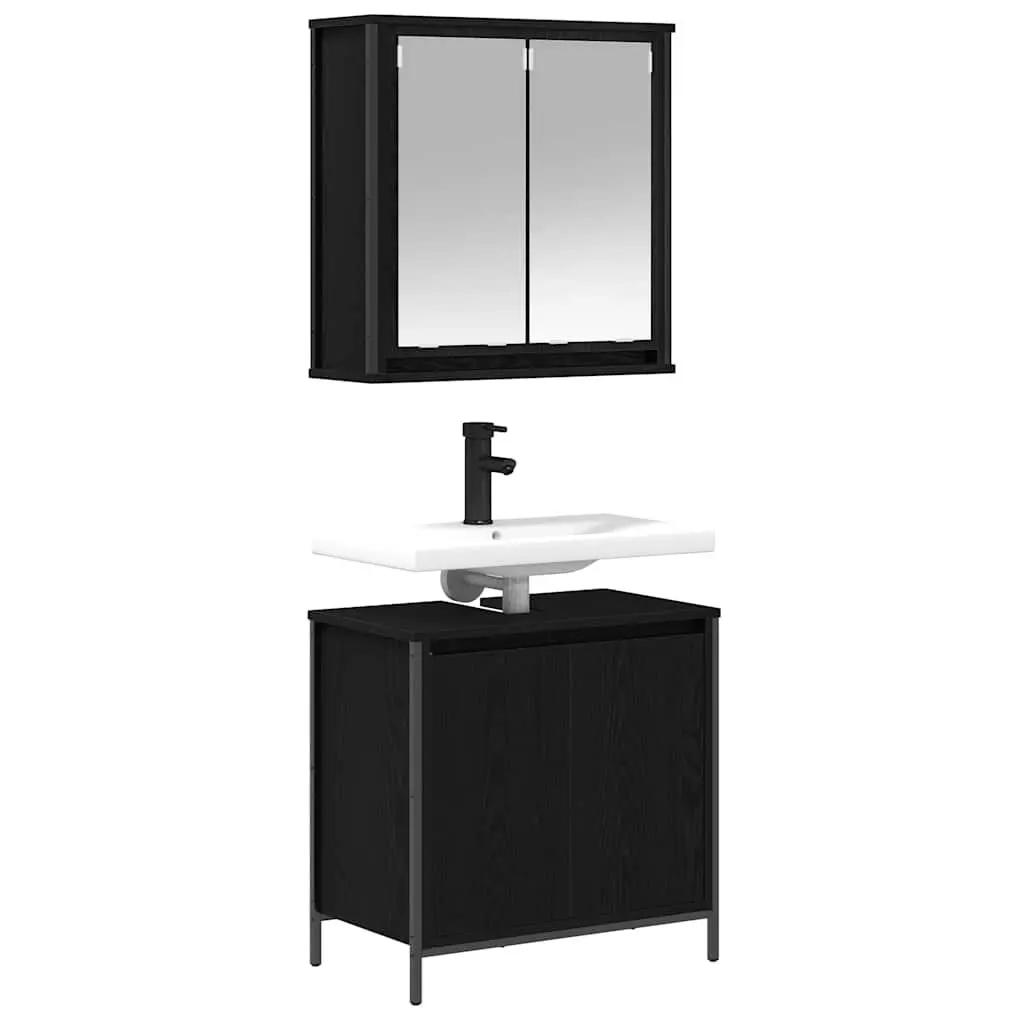 Bathroom Vanity Unit Black 2 Piece Storage Cabinet Engineered Wood
