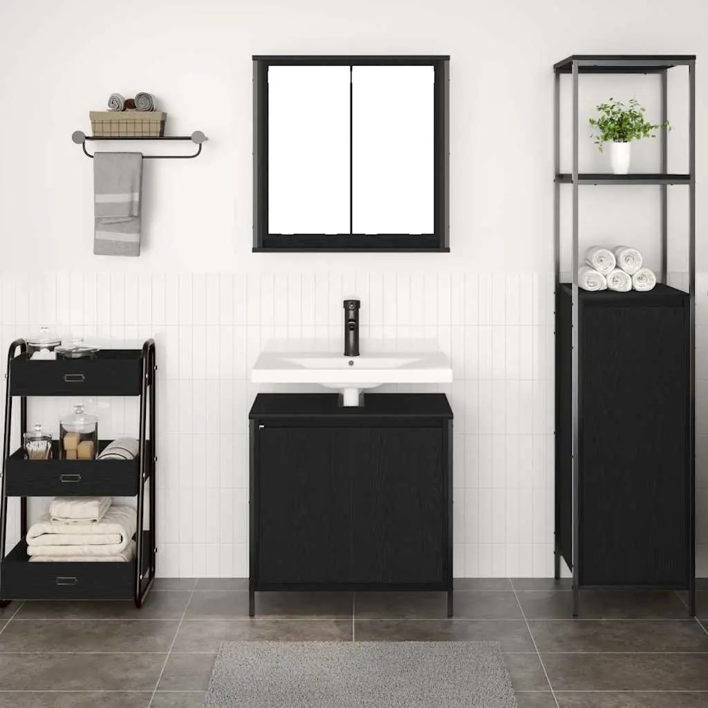 Bathroom Vanity Unit Black 2 Piece Storage Cabinet Engineered Wood