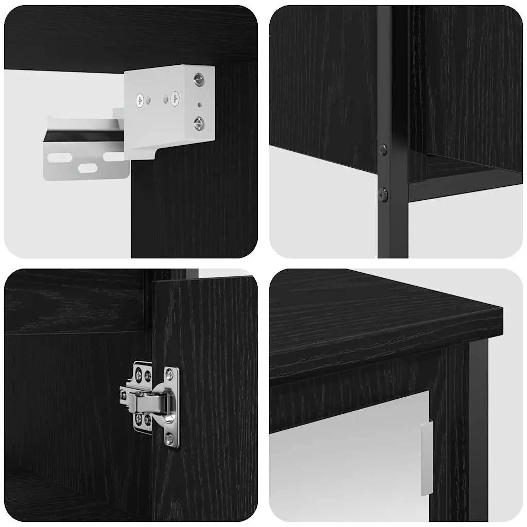 Bathroom Vanity Unit Black 2 Piece Storage Cabinet Engineered Wood