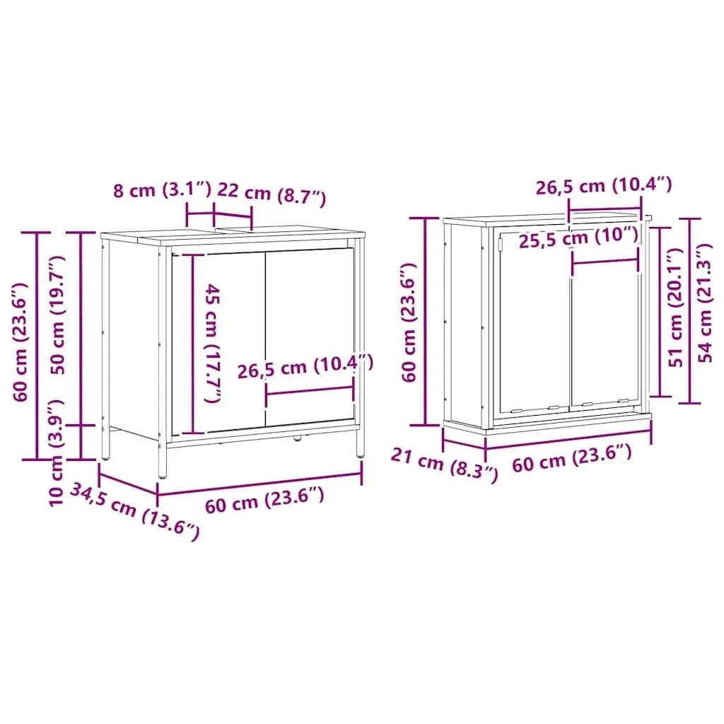 Bathroom Vanity Unit Black 2 Piece Storage Cabinet Engineered Wood
