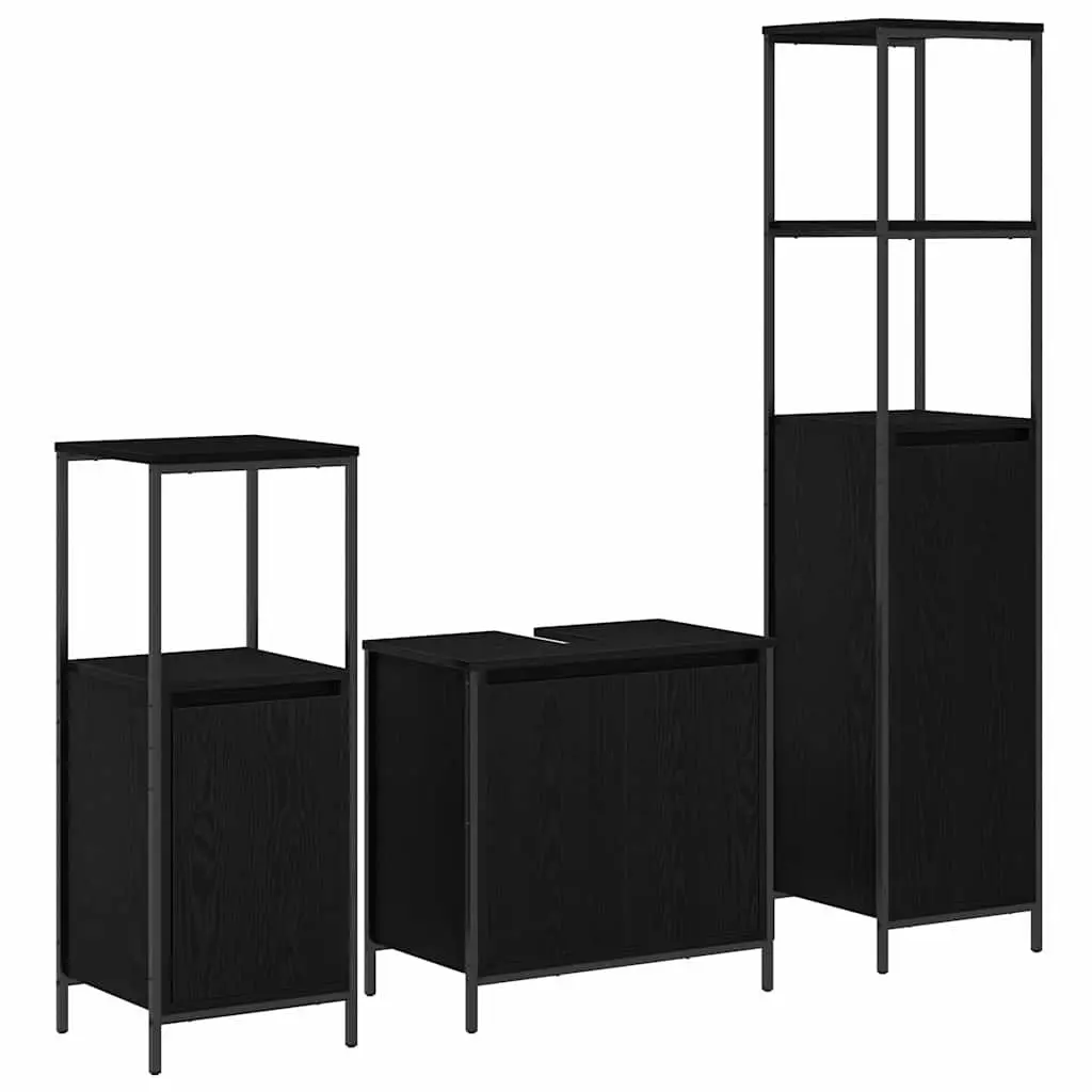 Bathroom Furniture Set Black Oak 3 Piece Vanity Cabinet Storage Unit with Mirror
