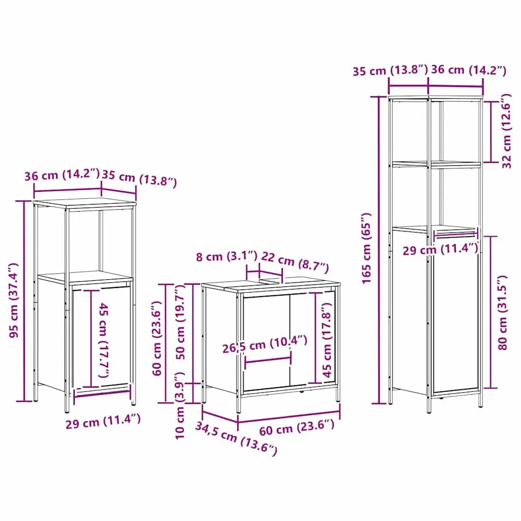 Bathroom Furniture Set Black Oak 3 Piece Vanity Cabinet Storage Unit with Mirror
