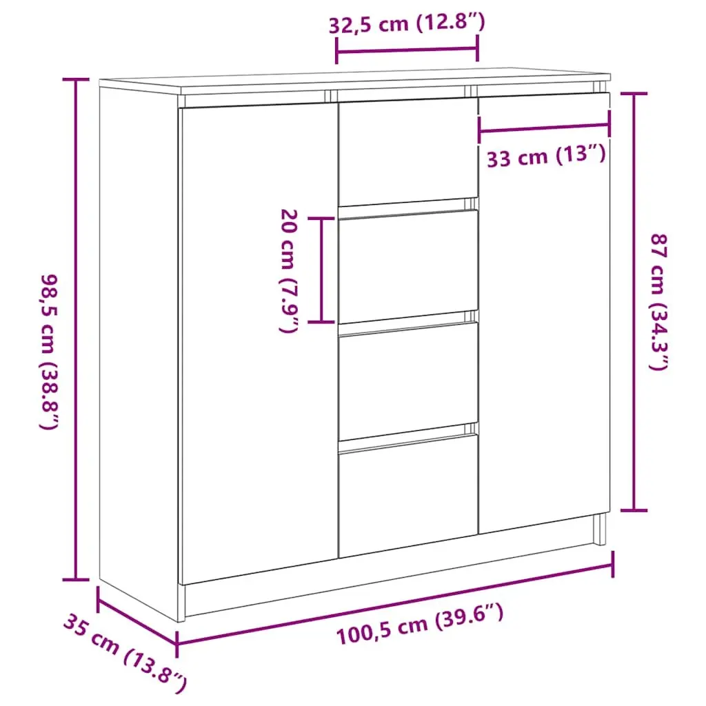 Sideboard Brown Engineered Wood Storage Cabinet with Drawers for Living Room