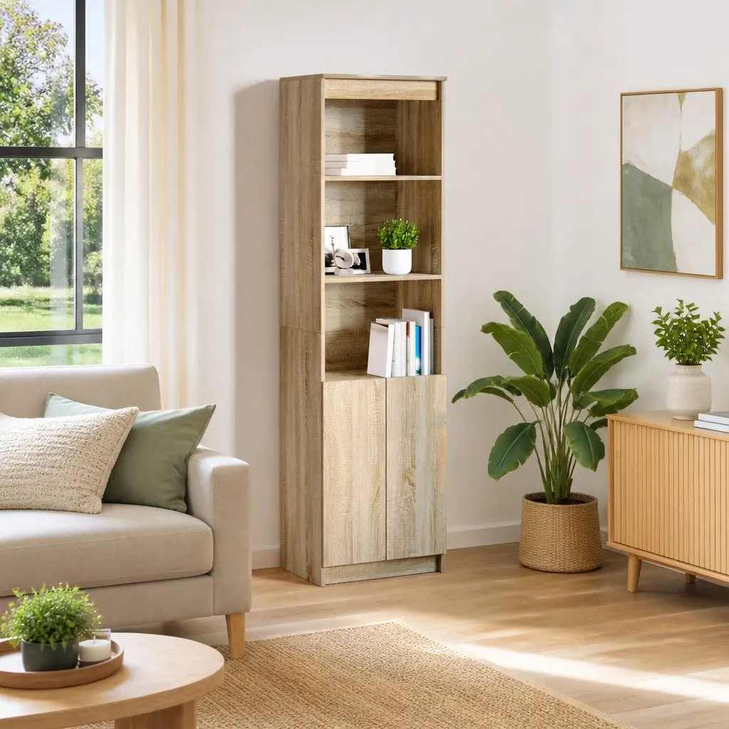 Brown Tall Sideboard Highboard Storage Cabinet Engineered Wood for Organizing Dining Bedroom Kitchen and Living Space