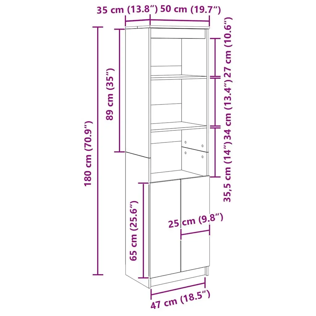 Brown Tall Sideboard Highboard Storage Cabinet Engineered Wood for Organizing Dining Bedroom Kitchen and Living Space